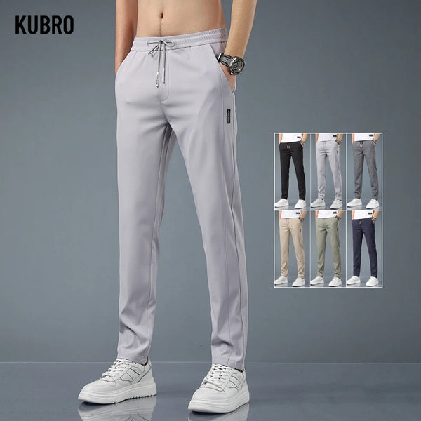 Ice Silk Men's Pants 2023 Summer New Black Gray Thin Business Casual Pants Outdoor Elastic Breathable Straight Leg Sweatpants