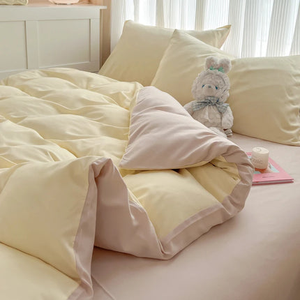 OKEYWOW solid color brushed fabric bedding set with duvet cover, pillowcases, bed sheet, available in single, queen, and king sizes.