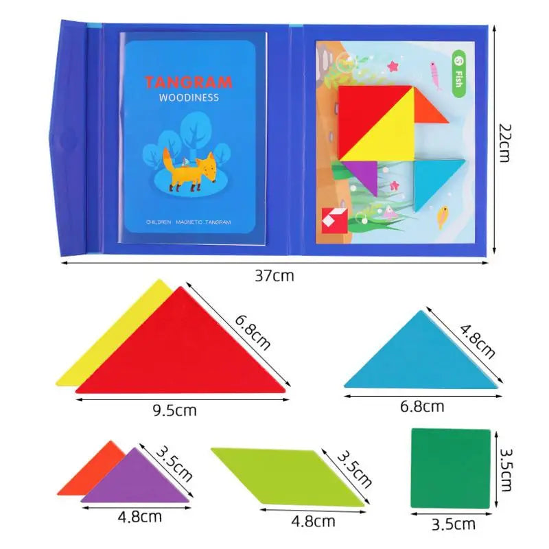 Wooden Jigsaw Magnetic Tangram Puzzle Book: Portable Montessori Educational Toys for Children