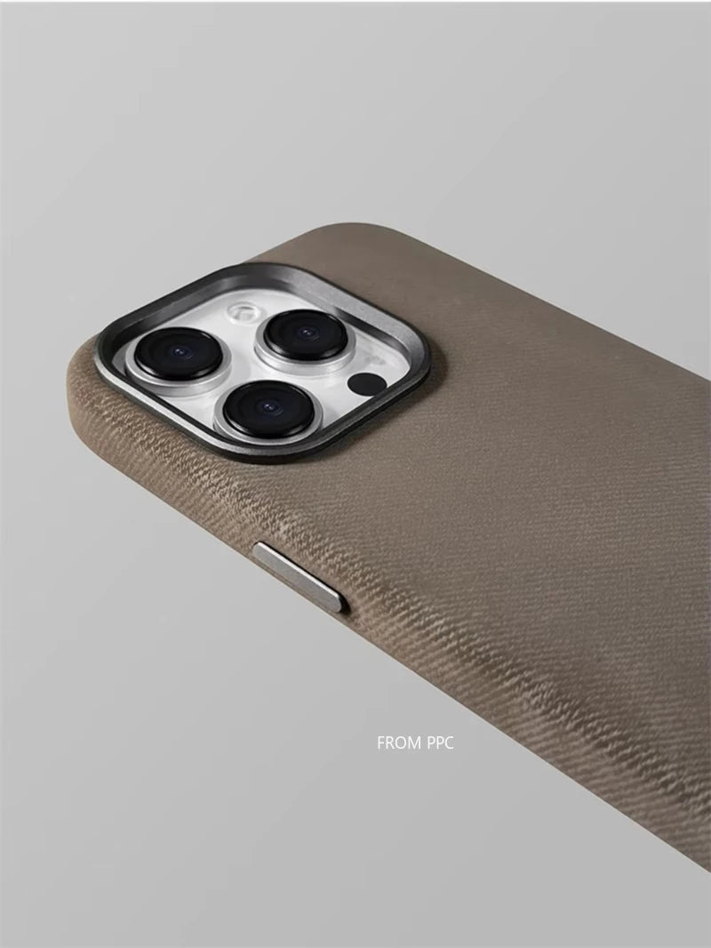 Flannel Magnetic Phone Case for iPhone 17 Pro Max 15 16 Matte Wireless Charging Magsafe Back Cover Microfiber Cloth Shell Fundas