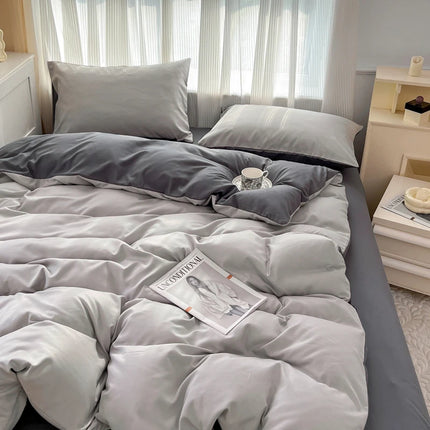 OKEYWOW solid color brushed fabric bedding set with duvet cover, pillowcases, bed sheet, in single, queen, and king sizes.