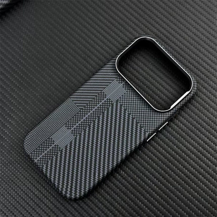 OKEYWOW iPhone 17/16/15 Pro Max carbon MagSafe case with camera lens protection and hard PC material.
