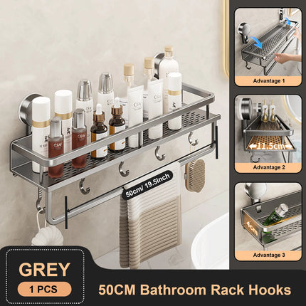 GripMount Bathroom Shelf Aluminum Suction Wall Rack No Drill Toilet Organizer
