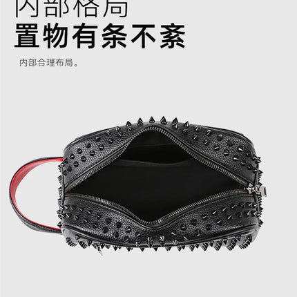 Men's PU leather rivet clutch bag with cyberpunk design, waist wallet style, strap, and money holder from OKEYWOW.