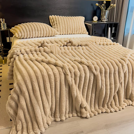 Cozy Stripe Flannel Throw Blanket Waterproof Sofa Bed Cover