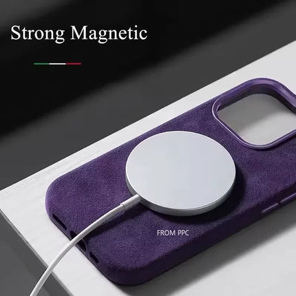 MilanoLux Fur Flip MagSafe Case for iPhone 17/16/15 Pro Max Suede Leather Luxury Cover