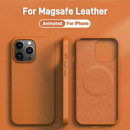 LuxeMag Leather Case for iPhone 15/14/13 Pro Max Plus Mini MagSafe Wireless Charge Animated Cover