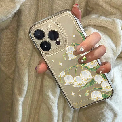 Aesthetic flower transparent silicone iPhone case by OKEYWOW for iPhone 12-16, featuring shockproof design and floral pattern.