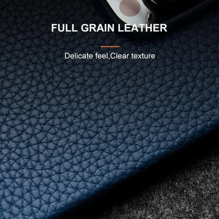 OkeyWOW genuine leather business case for iPhone 15/14/13/12/11 Pro Max, featuring a sleek, luxurious design and precise cutouts.