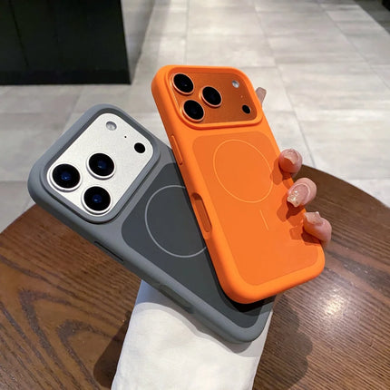 OKEYWOW iPhone 17/17 Pro/Pro Max liquid silicone MagSafe case with large window, shockproof design, and smooth skin feel.