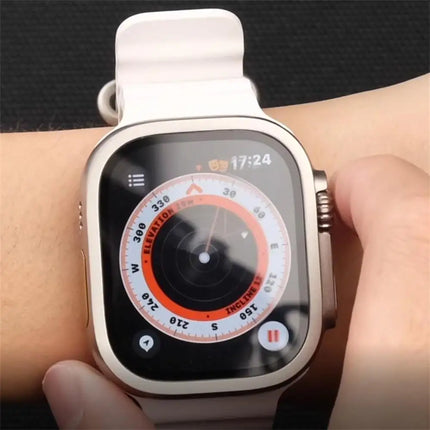 Apple Watch Ultra 3/2 49mm tempered glass bumper case by OKEYWOW, shockproof HD screen protector with metal frame and protective cover.