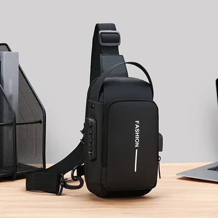 Men’s Oxford fabric sling bag by OKEYWOW featuring zip closure, phone pocket, and crossbody design for daily motorcycle commuting.