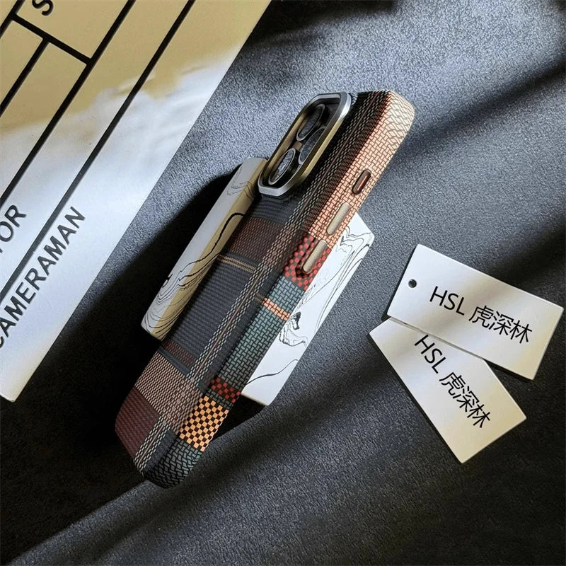 2026 New Mountain Relief Carbon Case for iPhone 16 15 Pro Max MagSafe Back Cover Hard PC Buttons Frame Protective Phone Shell