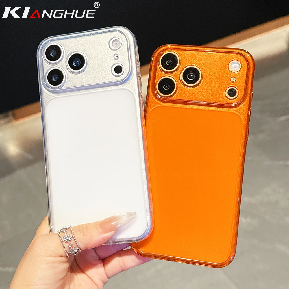 17ProMax-Look Orange Transparent Case for iPhone 13/14/15/16/17 Pro Max – Clear Matte Ultra-Thin Soft TPU Cover