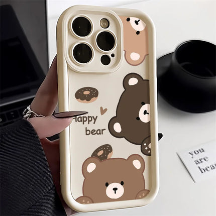 Silicone shockproof iPhone cartoon bear case by OKEYWOW for iPhone 13, 12, XR, XS, SE, and other models, featuring soft, colorful design.