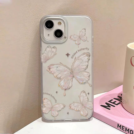 OKEYWOW iPhone gold butterfly TPU shockproof case with clear design for iPhone 11 to 17 Pro Max, Mini, Plus, durable and stylish.