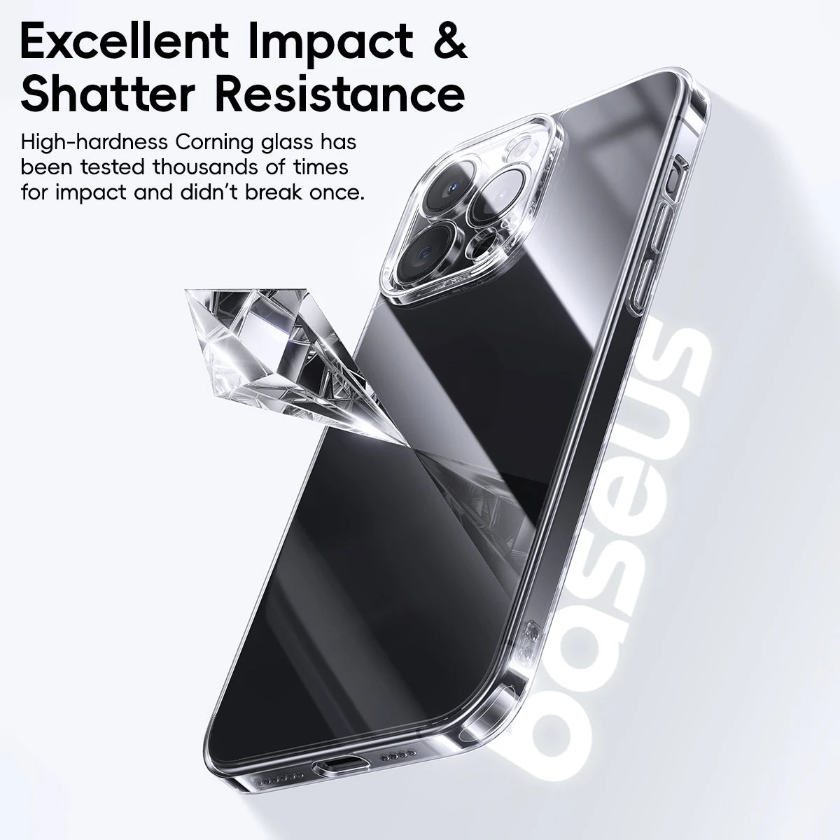 Baseus Corning Glass Case for iPhone 15, 14, 13 Pro Max: Providing Anti-scratch and Drop Protection with Hard Glass Material. Safeguard Your iPhone 15, 13, 12 Pro with this Stylish and Durable Cover.