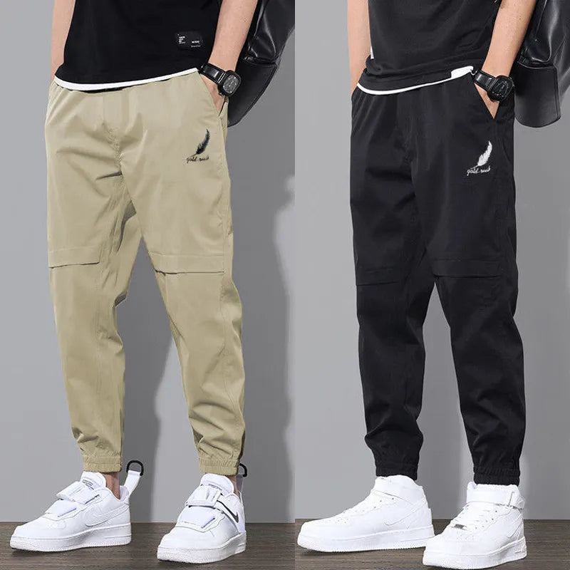 Cargo Pants Mid Rise Drawstring Men Full Length Loose Trousers Elastic Waist Drawstring Pocket Cargo Pants Night Jogging Pants