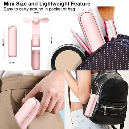 Portable Mini Handheld Fan USB Rechargeable 3-Speed with Power Bank