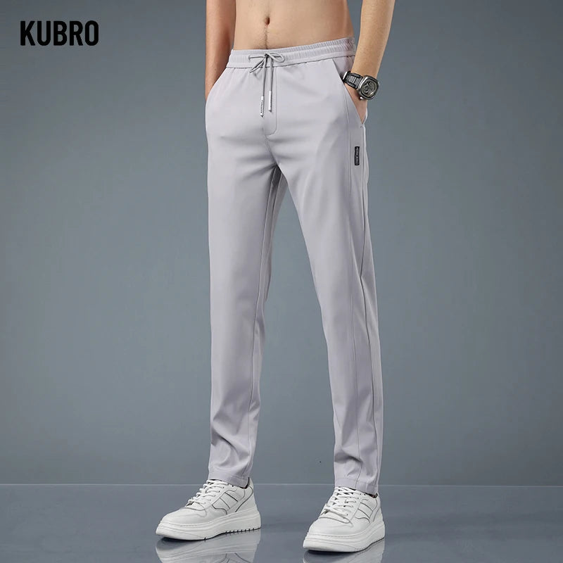 Ice Silk Men's Pants 2023 Summer New Black Gray Thin Business Casual Pants Outdoor Elastic Breathable Straight Leg Sweatpants