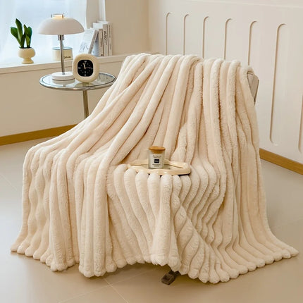Cozy Stripe Flannel Throw Blanket Waterproof Sofa Bed Cover