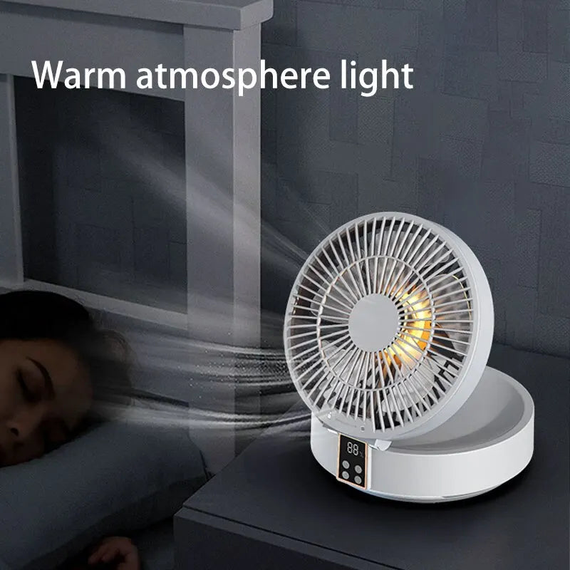 Fan With Remote Control Portable Wall-Hanging Rechargeable Usb Electric Folding Fan Nightlight Air Cooler Household