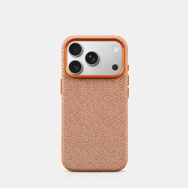 Heritage Weave PU Leather MagSafe Case for iPhone 17/16/15 Pro Max Alloy Lens Wireless Cover