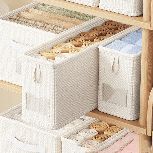 OKEYWOW wardrobe organizer box for clothes and underwear, space-saving storage basket with narrow gap design for closet organization.