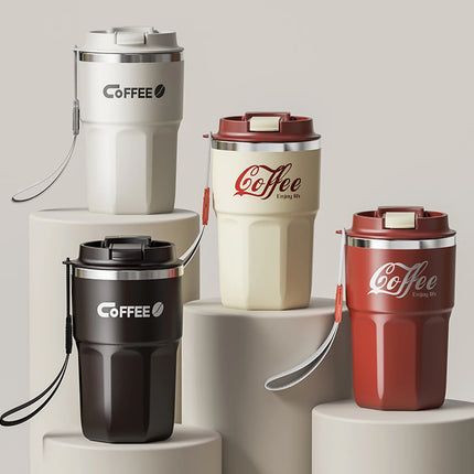 ThermoSip Stainless Steel Insulated Coffee Mug with Lid & Handle