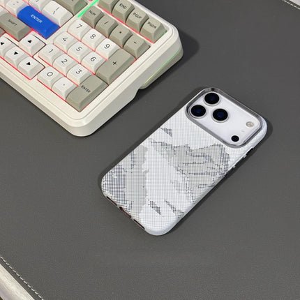 OKEYWOW magnetic snow mountain case for iPhone 15/16/17 Pro Max, matte finish with relief design and camera lens protection.