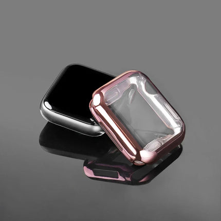 Silicone Apple Watch case and screen protector bumper for Series 9 to 3 SE, fits 38mm to 46mm models, by OKEYWOW.