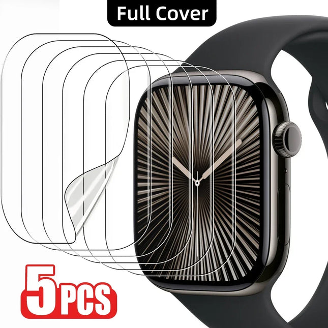 OKEYWOW Apple Watch screen protector HD film for Series 10-7 SE Ultra 2, 40mm to 49mm size, shown in clear view on a smartwatch.