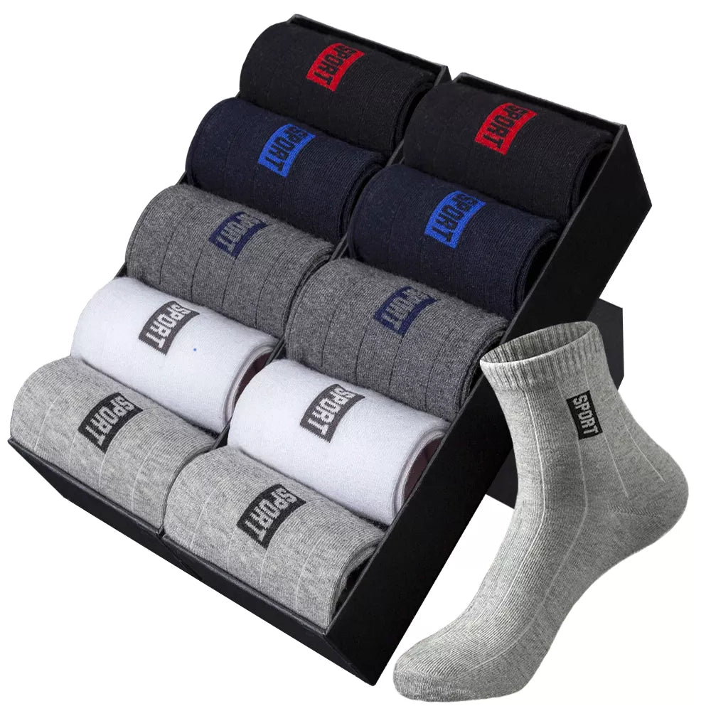 20Pcs=10Pairs High-Quality Black Cotton Socks: Breathable, sweat-absorbent, and deodorant, ideal for business attire. Perfect as a gift for any occasion.