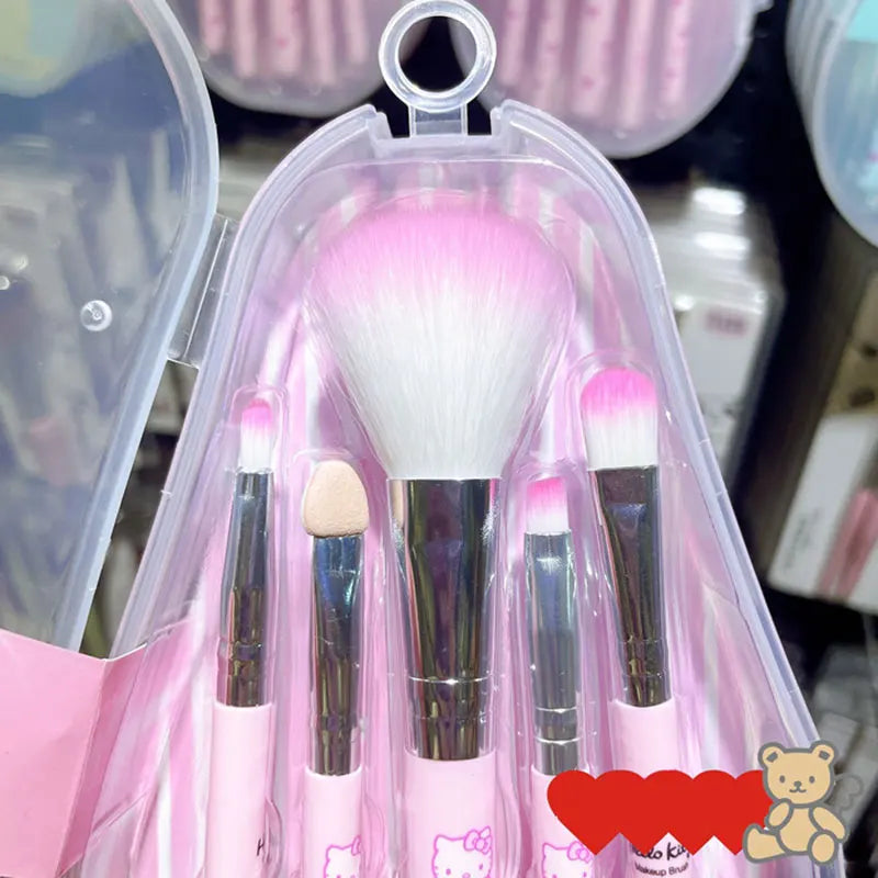 Sanrio Hello Kitty Makeup Brush Set: Anime Fashion Jewelry Blush, Eyebrow, Lip, Eyeshadow Brushes - Beauty Tools Girls' Gift with Box