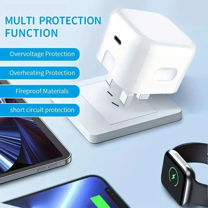 UK USB-C Charger For iPhone QC3.0 Quick Charge PD 25W Type C Fast Charging Travel Wall Charger Power Adapter