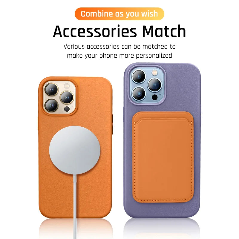 Luxury Leather MagSafe Magnetic Case: Compatible with iPhone 15, 14, 13 Pro Max, Plus, Mini - Wireless Charging with Animation Accessories