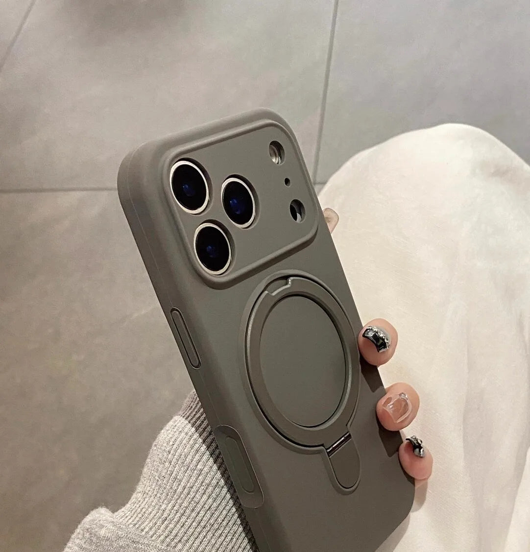 Luxury Magnetic Liquid Silicone Phone Case for iPhone 12–17 Series (Pro/Pro Max/Plus/Air) – MagSafe Holder Stand Soft Cover