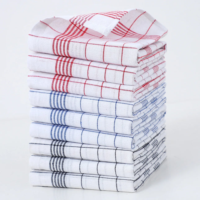 Set of soft, large plaid kitchen towels and scouring pads by OKEYWOW, ideal for cleaning and kitchen tasks, shown in the image.