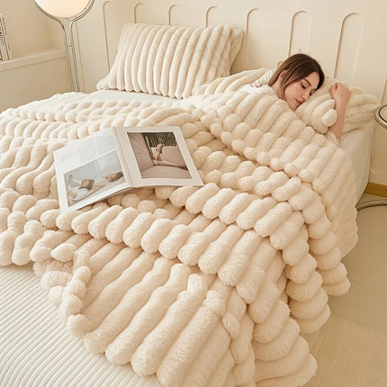 Cozy Stripe Flannel Throw Blanket Waterproof Sofa Bed Cover