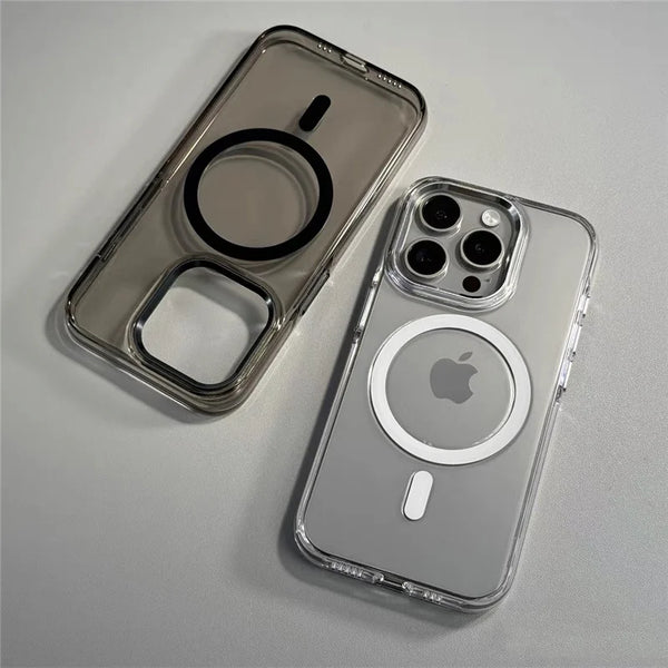 Transparent MagSafe Wireless Charging Case for iPhone 14/15 Pro/16/16 Pro Max – Alloy Lens Clear Shockproof Armor Back Cover