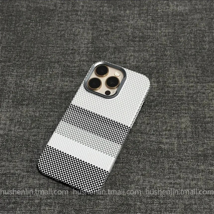 OKEYWOW iPhone 16/15 Pro Max mountain relief carbon MagSafe case with hard PC shockproof design and camera protection.