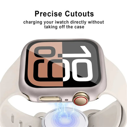 OKEYWOW Apple Watch tempered glass screen protector for Series 10-3 SE, fits 38mm to 46mm models, showing clear protective glass.
