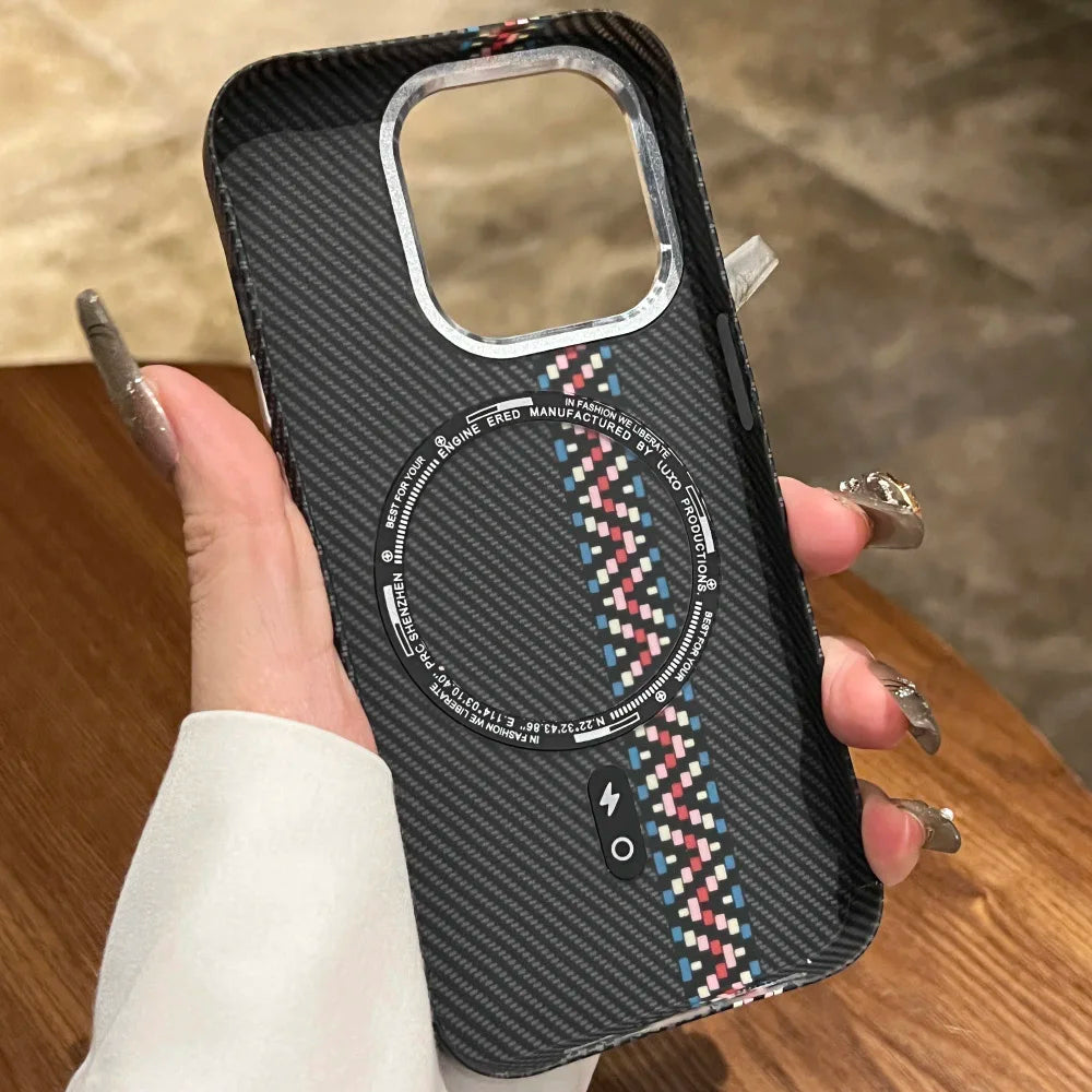 Luxury Carbon Fiber Pattern for Magsafe Magnetic Case for iPhone 15 14 Plus 13 12 11 Pro Max Wireless Charge Hard PC Matte Cover
