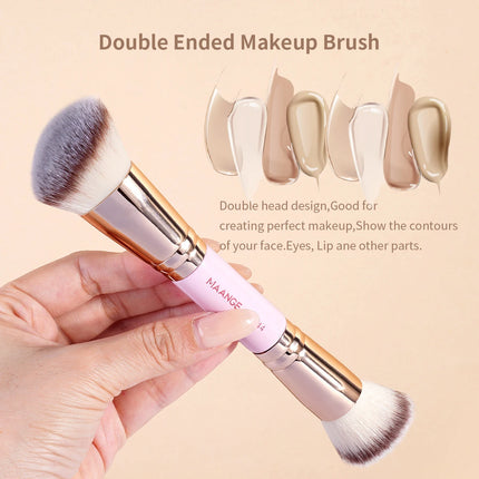 Velora Beauty 2pcs Dual End Foundation Brush Flat Angled Contour Blending Concealer Tool