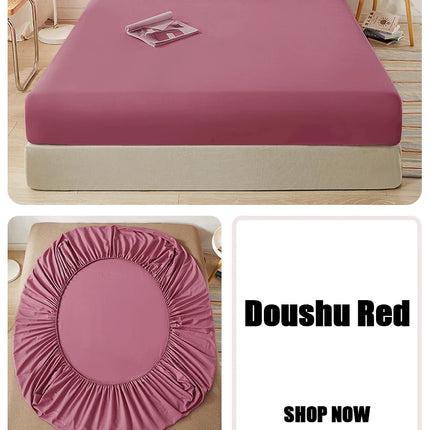 OKEYWOW cotton fitted sheet with elastic edges for single, double, queen, and king beds, non-slip mattress cover in various sizes