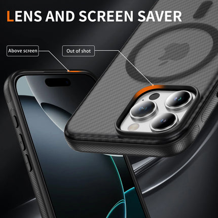 Carbon Fiber Frosted MagSafe Case for iPhone 17/16/15/14/13/12 Pro Max Clear Shockproof Cover