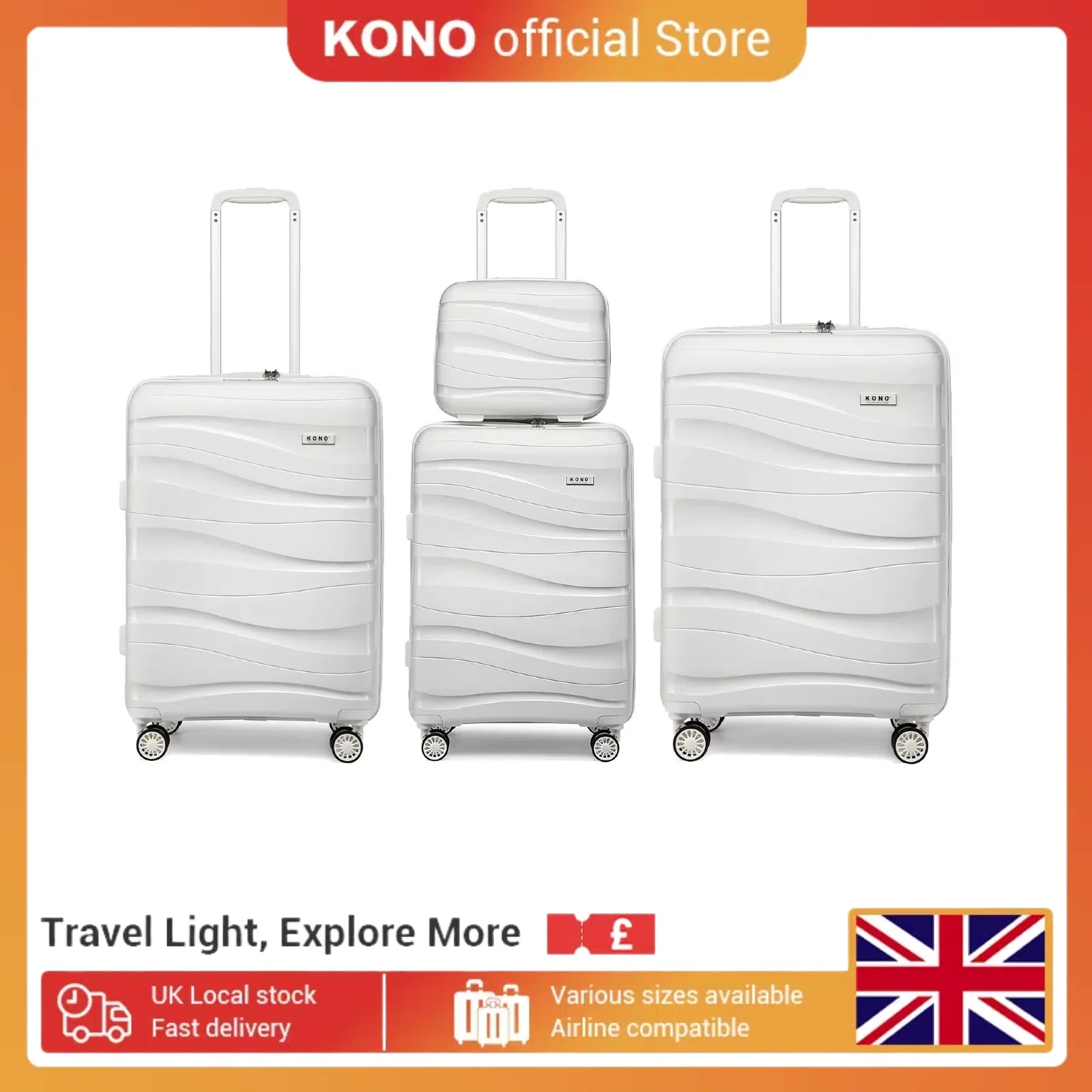Kono Large Check in Luggage Lightweight Polypropylene Hard Shell Suitcase with TSA Lock Spinner Wheels