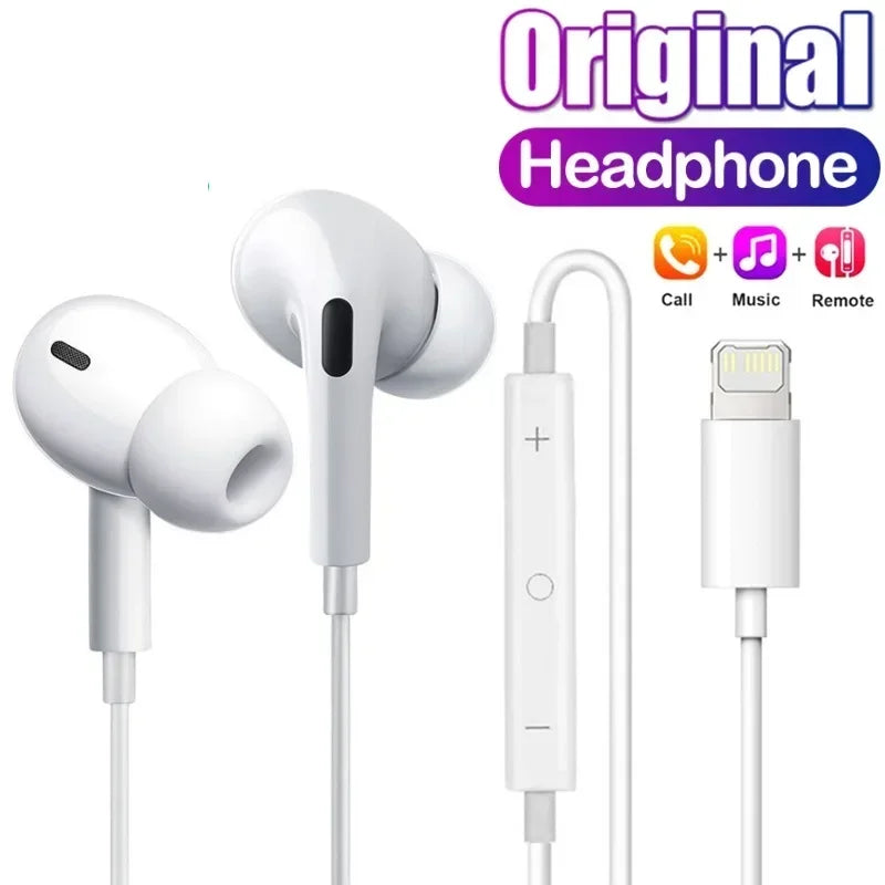 Original Earphones for Apple iPhone 14 Pro Max, 13, 12, 11, X, XS, XR, 8, 7, 6 Plus: Enjoy high-quality sound with these Bluetooth Wired Earbuds. Perfect phone accessories compatible with various iPhone models.