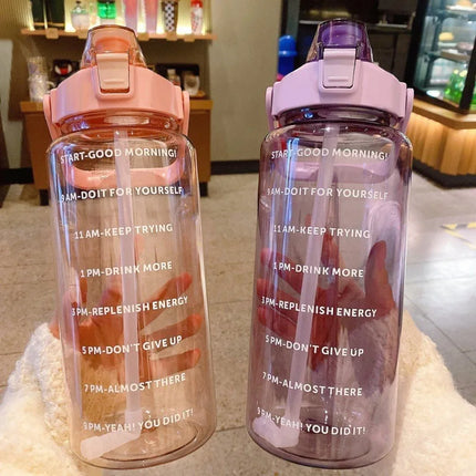 2L Large Straw Water Bottle Portable Sports Gym Fitness Drink Cup