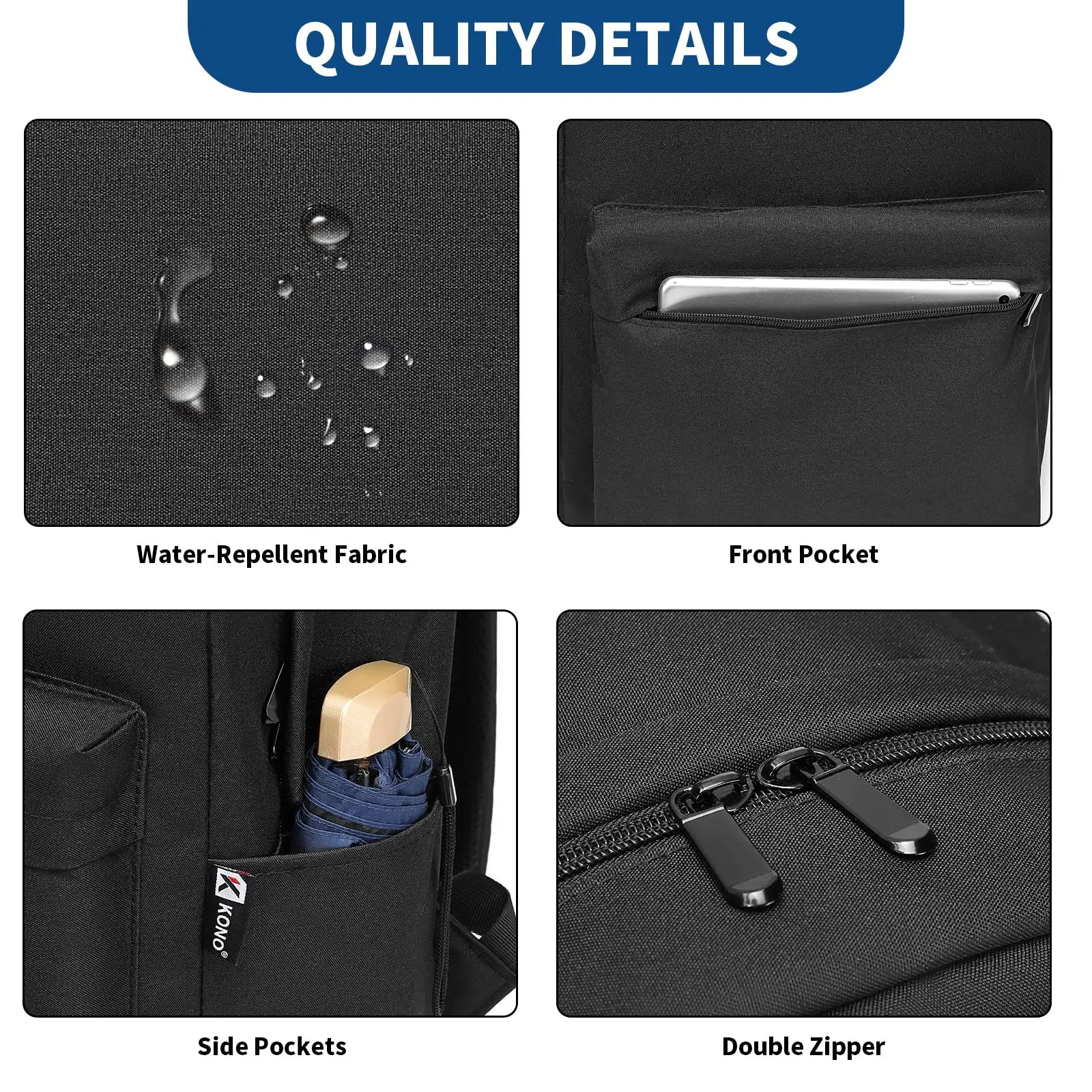 Kono Lightweight School Backpack - Casual Daypack for Men & Women - Durable Bookbag, Travel Rucksack & Work Bag